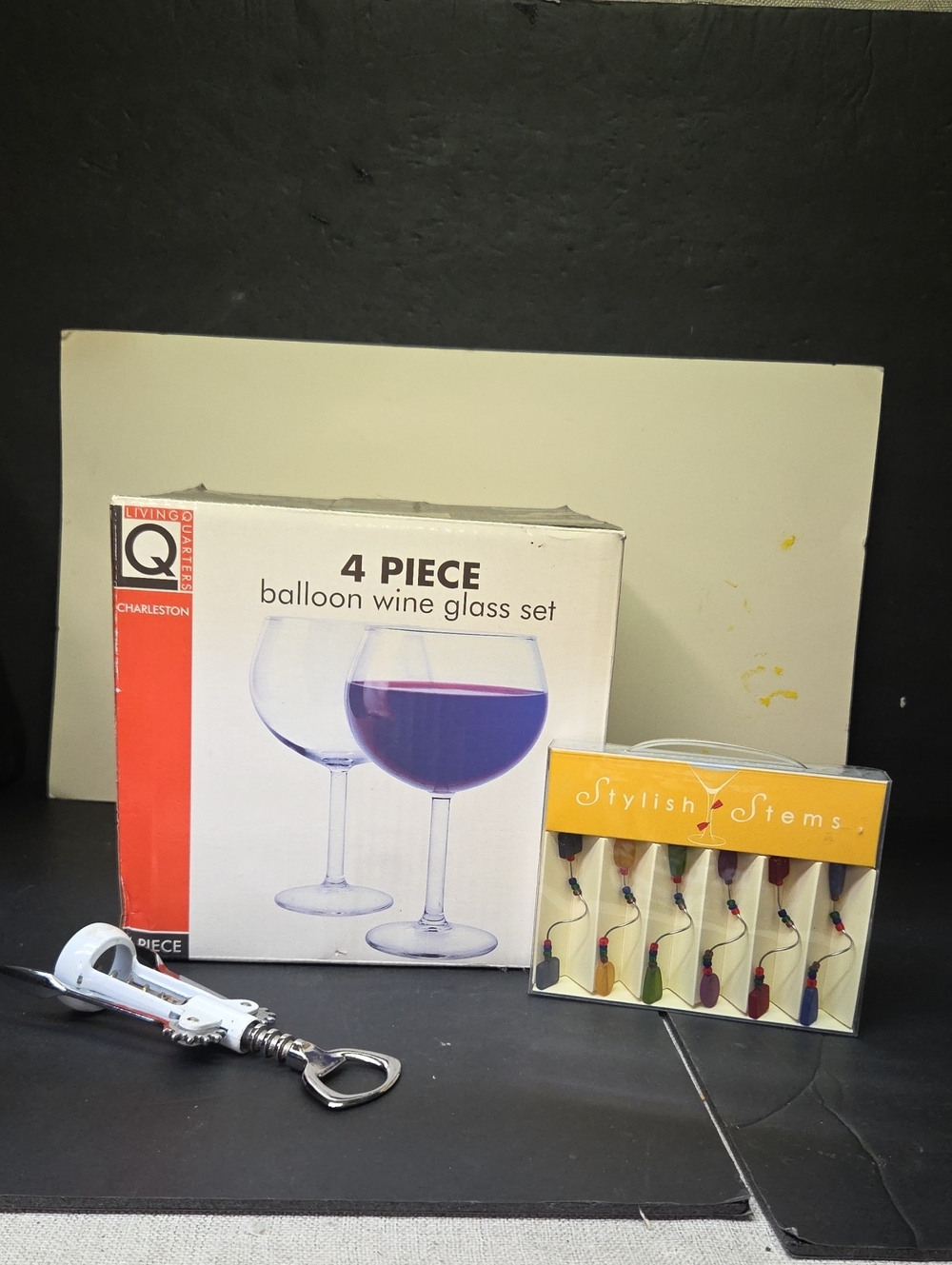 4-Piece Living Quarters  Balloon Wine Glass Set Charleston, Glass Stem Decor,